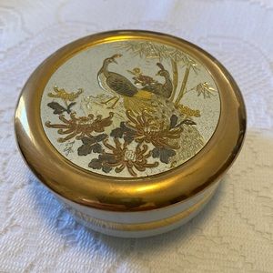 The Art Of Chokin Peacock Metal Enamel Lid Small Round Trinket Box. Vintage.